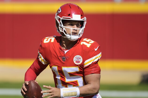 Kansas City Chiefs quarterback Patrick Mahomes (15) during an NFL football game against the Las Vegas Raiders, Sunday, Oct. 11, 2020, in Kansas City, Mo. (AP Photo/Reed Hoffmann) Kansas City Chiefs quarterback Patrick Mahomes (15) during an NFL football game against the Las Vegas Raiders, Sunday, Oct. 11, 2020, in Kansas City, Mo. (AP Photo/Reed Hoffmann)