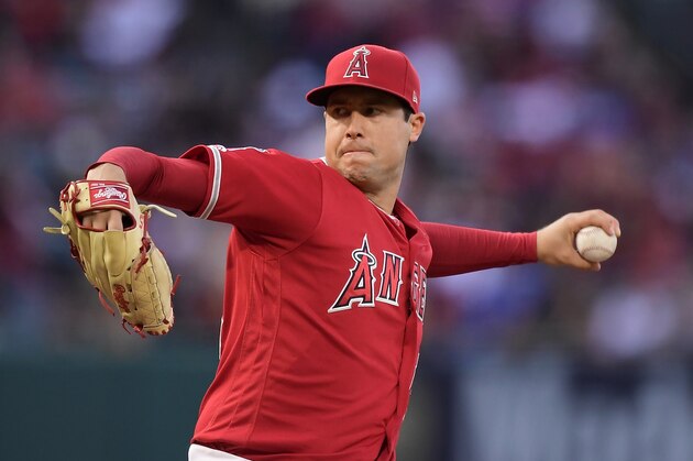 FILE - In this May 25, 2019, file photo, Los Angeles Angels starting pitcher Tyler Skaggs throws during the first inning of a baseball game against the Texas Rangers in Anaheim, Calif. The 27-year-old Los Angeles Angels pitcher was found unresponsive in his Texas hotel room after a drug overdose on July 1, 2019. He was 27. (AP Photo/Mark J. Terrill, File)