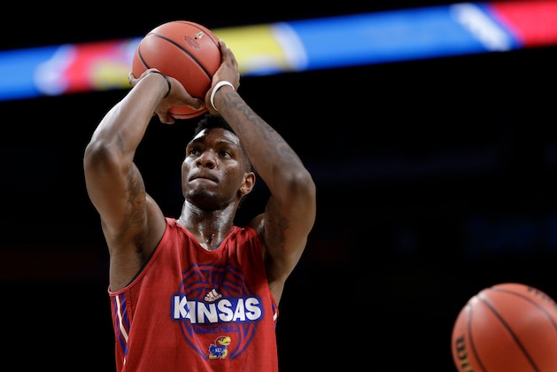 Kansas forward Silvio De Sousa shoots during a practice session for the Final Four NCAA college basketball tournament, Friday, March 30, 2018, in San Antonio. (AP Photo/David J. Phillip) Kansas forward Silvio De Sousa shoots during a practice session for the Final Four NCAA college basketball tournament, Friday, March 30, 2018, in San Antonio. (AP Photo/David J. Phillip)