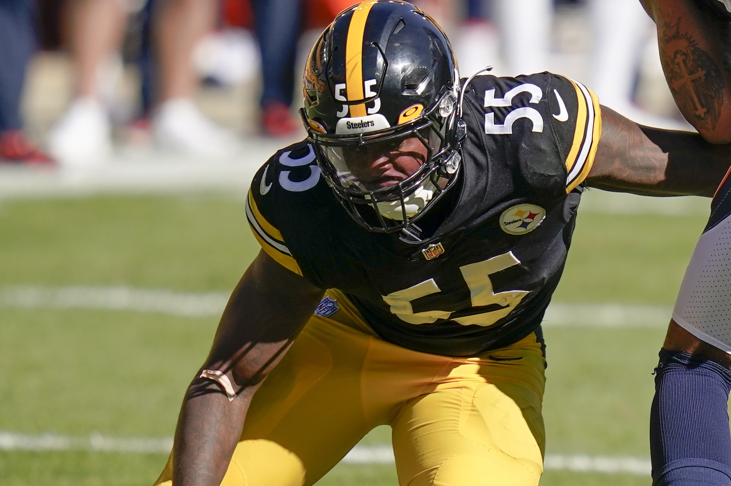 Pittsburgh Steelers linebacker Devin Bush (55) plays against the Denver Broncos during an NFL football game, Sunday, Sept. 20, 2020, in Pittsburgh. (AP Photo/Keith Srakocic) Pittsburgh Steelers linebacker Devin Bush (55) plays against the Denver Broncos during an NFL football game, Sunday, Sept. 20, 2020, in Pittsburgh. (AP Photo/Keith Srakocic)