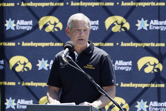 Iowa football coach Kirk Ferentz speaks during a news conference, Friday, June 12, 2020, in Iowa City, Iowa. The Iowa football team took a big step toward improving its lines of communication in the week since the program was hit with allegations of systemic racism, Ferentz and three of his players said Friday. (AP Photo/Charlie Neibergall) Iowa football coach Kirk Ferentz speaks during a news conference, Friday, June 12, 2020, in Iowa City, Iowa. The Iowa football team took a big step toward improving its lines of communication in the week since the program was hit with allegations of systemic racism, Ferentz and three of his players said Friday. (AP Photo/Charlie Neibergall)