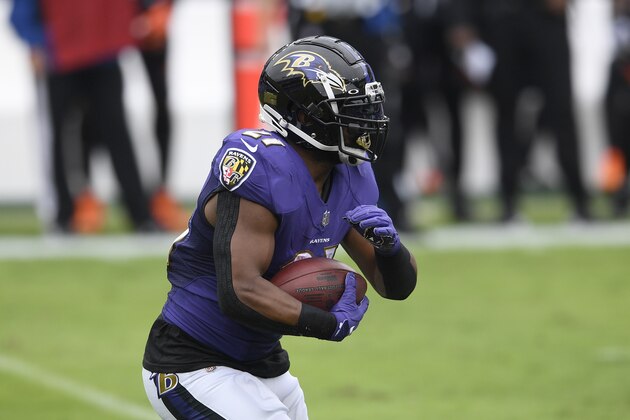 Baltimore Ravens running back Mark Ingram (21) runs with the ball during the first half of an NFL football game against the Cincinnati Bengals, Sunday, Oct. 11, 2020, in Baltimore. (AP Photo/Nick Wass) Baltimore Ravens running back Mark Ingram (21) runs with the ball during the first half of an NFL football game against the Cincinnati Bengals, Sunday, Oct. 11, 2020, in Baltimore. (AP Photo/Nick Wass)