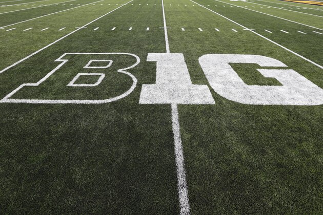 The Big Ten logo is seen on the field before an NCAA college football game between Iowa and Miami of Ohio, Saturday, Aug. 31, 2019, in Iowa City, Iowa. (AP Photo/Charlie Neibergall) The Big Ten logo is seen on the field before an NCAA college football game between Iowa and Miami of Ohio, Saturday, Aug. 31, 2019, in Iowa City, Iowa. (AP Photo/Charlie Neibergall)