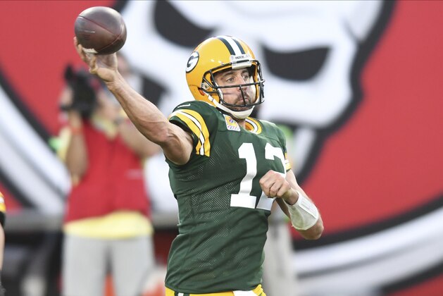 Green Bay Packers quarterback Aaron Rodgers (12) throws a pass against the Tampa Bay Buccaneers during the second half of an NFL football game Sunday, Oct. 18, 2020, in Tampa, Fla. (AP Photo/Jason Behnken) Green Bay Packers quarterback Aaron Rodgers (12) throws a pass against the Tampa Bay Buccaneers during the second half of an NFL football game Sunday, Oct. 18, 2020, in Tampa, Fla. (AP Photo/Jason Behnken)
