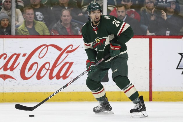 Minnesota Wild's Matt Dumba in the second period of an NHL hockey game against the Vancouver Canucks, Sunday, Jan. 12, 2020, in St. Paul, Minn. Vancouver 4-1. (AP Photo/Stacy Bengs)