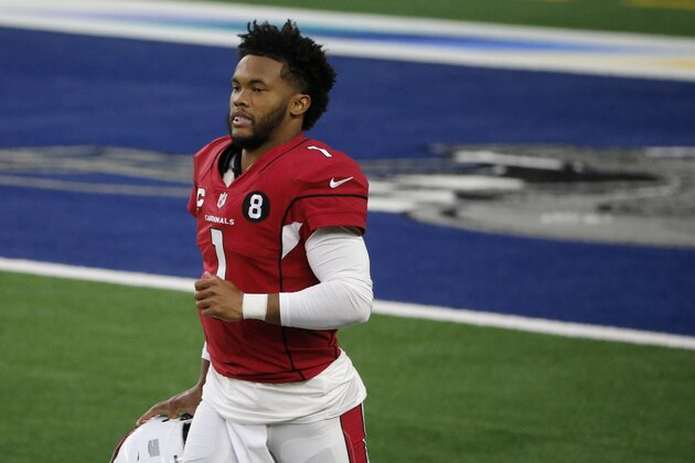 Arizona Cardinals' Kyler Murray warms up before an NFL football game against the Dallas Cowboys in Arlington, Texas, Monday, Oct. 19, 2020. (AP Photo/Michael Ainsworth)