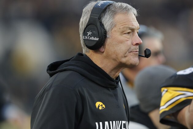 Iowa head coach Kirk Ferentz watches the first half of an NCAA college football game against Minnesota, Saturday, Nov. 16, 2019, in Iowa City, Iowa. (AP Photo/Matthew Putney) Iowa head coach Kirk Ferentz watches the first half of an NCAA college football game against Minnesota, Saturday, Nov. 16, 2019, in Iowa City, Iowa. (AP Photo/Matthew Putney)