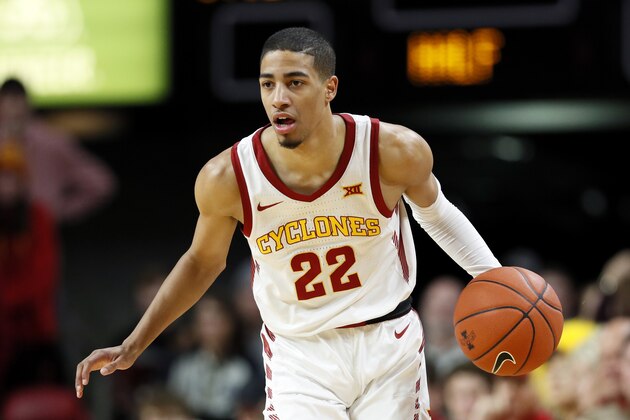 Iowa State guard Tyrese Haliburton drives up court during the first half of an NCAA college basketball game against Oklahoma State, Tuesday, Jan. 21, 2020, in Ames, Iowa. (AP Photo/Charlie Neibergall)