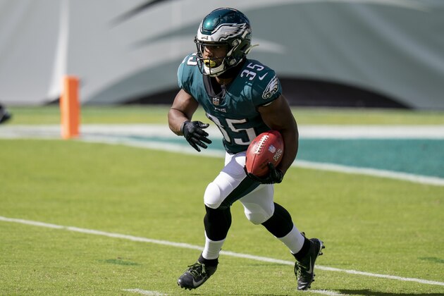 Philadelphia Eagles running back Boston Scott (35) in action during the NFL football game against the Baltimore Ravens, Sunday, Oct. 18, 2020, in Philadelphia. (AP Photo/Chris Szagola)