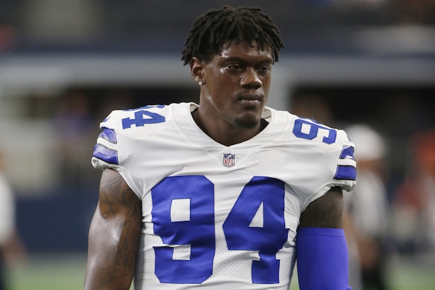 Dallas Cowboys defensive end Randy Gregory (94) warms up before an preseason NFL Football game in Arlington, Texas, Saturday, Aug. 18, 2018. (AP Photo/Ron Jenkins)