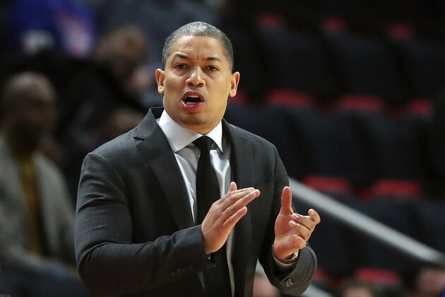 FILE - In this Thursday, Oct. 25, 2018, file photo, Cleveland Cavaliers head coach Tyronn Lue gestures during the first half of an NBA basketball game against the Detroit Pistons, in Detroit. Tyronn Lue has agreed in principle to become the next coach of the Los Angeles Clippers. Final terms were still being worked on, according to the person who spoke to The Associated Press on condition of anonymity Thursday, Oct. 15, 2020, because no contract had been signed. (AP Photo/Carlos Osorio, File) FILE - In this Thursday, Oct. 25, 2018, file photo, Cleveland Cavaliers head coach Tyronn Lue gestures during the first half of an NBA basketball game against the Detroit Pistons, in Detroit. Tyronn Lue has agreed in principle to become the next coach of the Los Angeles Clippers. Final terms were still being worked on, according to the person who spoke to The Associated Press on condition of anonymity Thursday, Oct. 15, 2020, because no contract had been signed. (AP Photo/Carlos Osorio, File)