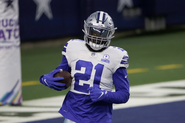 Dallas Cowboys running back Ezekiel Elliott (21) warms up before an NFL football game against the Arizona Cardinals in Arlington, Texas, Monday, Oct. 19, 2020. (AP Photo/Ron Jenkins) Dallas Cowboys running back Ezekiel Elliott (21) warms up before an NFL football game against the Arizona Cardinals in Arlington, Texas, Monday, Oct. 19, 2020. (AP Photo/Ron Jenkins)