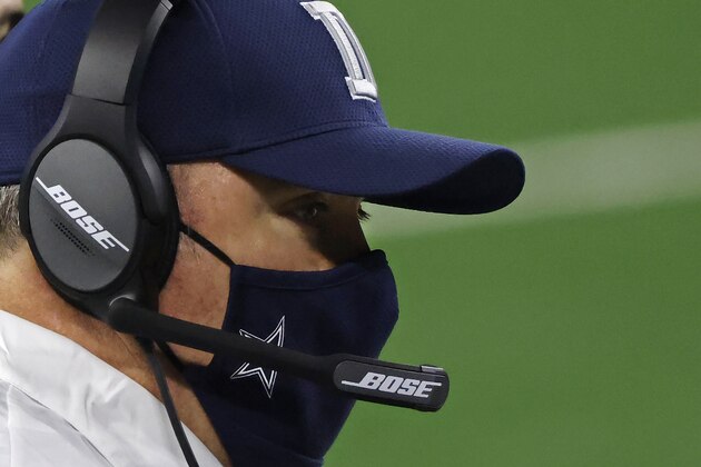 Dallas Cowboys head coach Mike McCarthy looks on during an NFL football game against the Arizona Cardinals in Arlington, Texas, Sunday, Oct. 19, 2020. (AP Photo/Ron Jenkins) Dallas Cowboys head coach Mike McCarthy looks on during an NFL football game against the Arizona Cardinals in Arlington, Texas, Sunday, Oct. 19, 2020. (AP Photo/Ron Jenkins)