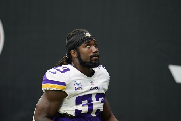 Minnesota Vikings running back Dalvin Cook (33) is seen during pregame warmups before an NFL football game against the Houston Texans, Sunday, Oct. 4, 2020, in Houston. (AP Photo/Matt Patterson)
