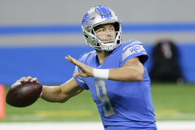Detroit Lions quarterback Matthew Stafford throws during the first half of an NFL football game against the New Orleans Saints, Sunday, Oct. 4, 2020, in Detroit. (AP Photo/Duane Burleson)
