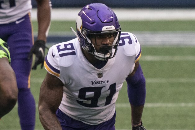 Minnesota Vikings defensive end Yannick Ngakoue is pictured during the first half an NFL football game against the Seattle Seahawks, Sunday, Oct. 11, 2020, in Seattle. The Seahawks won 27-26. (AP Photo/Stephen Brashear)