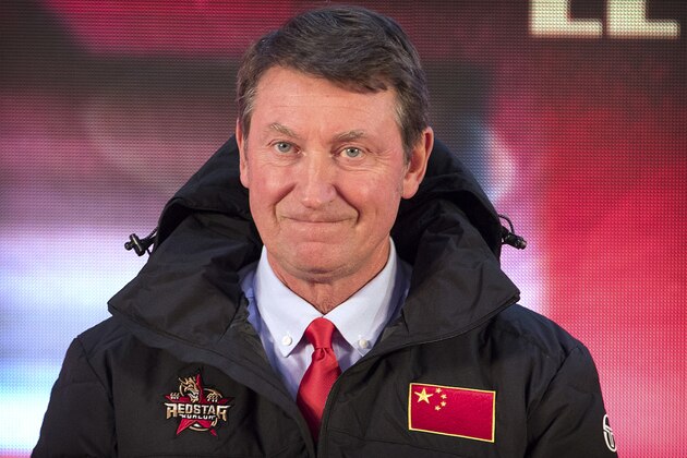 Former NHL hockey player Wayne Gretzky attends a promotional event for the Beijing Kunlun Red Star hockey team in his role as global ambassador for the team, part of the Russia-based Kontinental Hockey League, in Beijing, Thursday, Sept. 13, 2018. Gretzky says the NHL should again allow its players to compete in the Winter Olympics because sending the world's top hockey players is