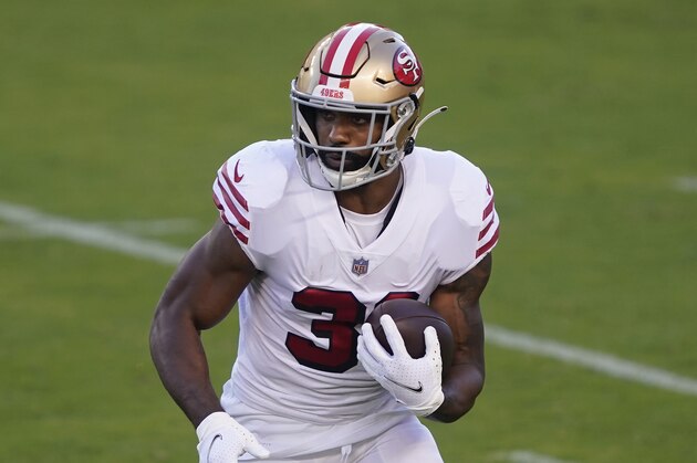 San Francisco 49ers running back Raheem Mostert (31) against the Los Angeles Rams during an NFL football game in Santa Clara, Calif., Sunday, Oct. 18, 2020. (AP Photo/Tony Avelar)