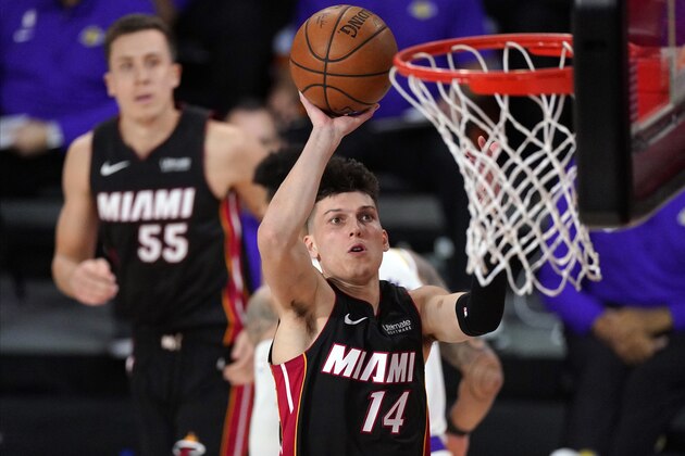 Miami Heat's Tyler Herro (14) shoots during the second half in Game 6 of basketball's NBA Finals against the Los Angeles Lakers Sunday, Oct. 11, 2020, in Lake Buena Vista, Fla. (AP Photo/Mark J. Terrill) Miami Heat's Tyler Herro (14) shoots during the second half in Game 6 of basketball's NBA Finals against the Los Angeles Lakers Sunday, Oct. 11, 2020, in Lake Buena Vista, Fla. (AP Photo/Mark J. Terrill)