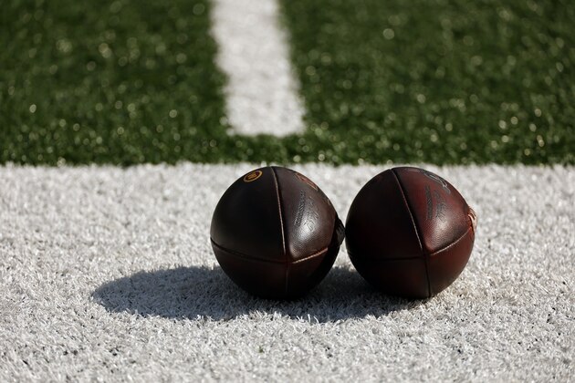 A detail shot of footballs are seen before an NFL football game between the Washington Football Team and the New York Giants, Sunday, Oct. 18, 2020, in East Rutherford, N.J. (AP Photo/Adam Hunger)