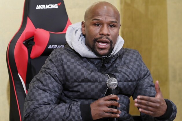 Floyd Mayweather Jr. speaks during a news conference in Tokyo Saturday, Dec. 29, 2018. Mayweather is scheduled to fight Japanese kickboxer Tenshin Nasukawa in a three-round exhibition match in Japan on New Year's Eve. (AP Photo/Eugene Hoshiko)