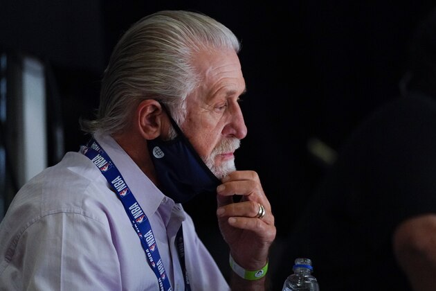 Miami Heat president Pat Riley watches before an NBA conference semifinal playoff basketball game against the Milwaukee Bucks Sunday, Sept. 6, 2020, in Lake Buena Vista, Fla. (AP Photo/Mark J. Terrill) Miami Heat president Pat Riley watches before an NBA conference semifinal playoff basketball game against the Milwaukee Bucks Sunday, Sept. 6, 2020, in Lake Buena Vista, Fla. (AP Photo/Mark J. Terrill)