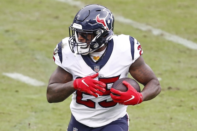 Houston Texans running back Duke Johnson plays against the Tennessee Titans in the second half of an NFL football game Sunday, Oct. 18, 2020, in Nashville, Tenn. (AP Photo/Wade Payne)