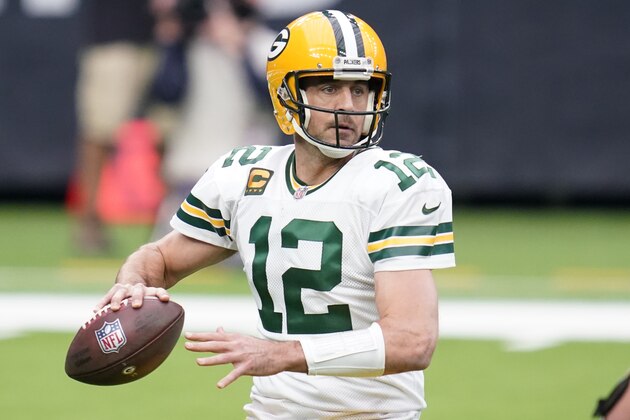 Green Bay Packers quarterback Aaron Rodgers throws during the first half of an NFL football game against the Houston Texans Sunday, Oct. 25, 2020, in Houston. (AP Photo/Sam Craft) Green Bay Packers quarterback Aaron Rodgers throws during the first half of an NFL football game against the Houston Texans Sunday, Oct. 25, 2020, in Houston. (AP Photo/Sam Craft)