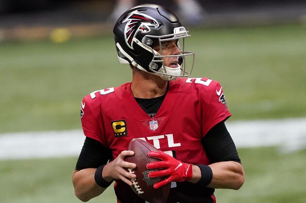 Atlanta Falcons quarterback Matt Ryan (2) works against the Detroit Lions during the first half of an NFL football game, Sunday, Oct. 25, 2020, in Atlanta. (AP Photo/John Bazemore) Atlanta Falcons quarterback Matt Ryan (2) works against the Detroit Lions during the first half of an NFL football game, Sunday, Oct. 25, 2020, in Atlanta. (AP Photo/John Bazemore)