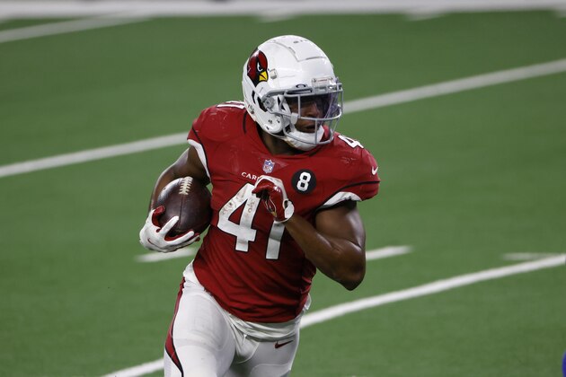 Arizona Cardinals running back Kenyan Drake (41) runs the ball against the Dallas Cowboys in the second half of an NFL football game in Arlington, Texas, Monday, Oct. 19, 2020. (AP Photo/Ron Jenkins) Arizona Cardinals running back Kenyan Drake (41) runs the ball against the Dallas Cowboys in the second half of an NFL football game in Arlington, Texas, Monday, Oct. 19, 2020. (AP Photo/Ron Jenkins)