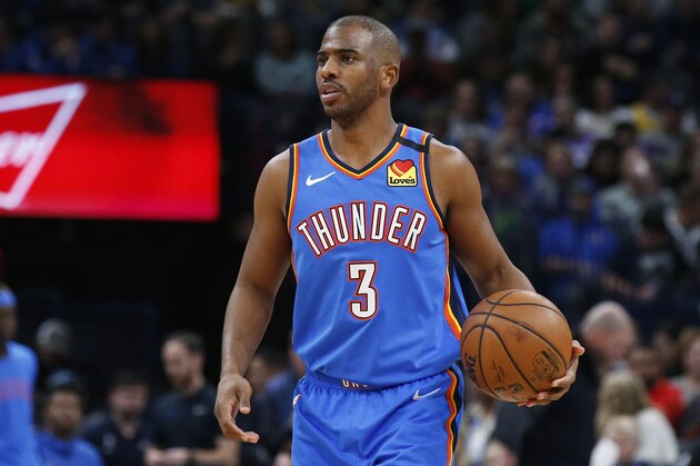 Oklahoma City Thunder guard Chris Paul (3) during an NBA basketball game against the Los Angeles Lakers Saturday, Jan. 11, 2020, in Oklahoma City. (AP Photo/Sue Ogrocki)