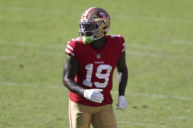 San Francisco 49ers wide receiver Deebo Samuel (19) against the Miami Dolphins during an NFL football game in Santa Clara, Calif., Sunday, Oct. 11, 2020. (AP Photo/Jed Jacobsohn) San Francisco 49ers wide receiver Deebo Samuel (19) against the Miami Dolphins during an NFL football game in Santa Clara, Calif., Sunday, Oct. 11, 2020. (AP Photo/Jed Jacobsohn)