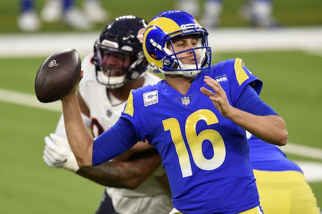 Los Angeles Rams quarterback Jared Goff (16) throws against the Chicago Bears during the first half of an NFL football game Monday, Oct. 26, 2020, in Inglewood, Calif. (AP Photo/Kelvin Kuo) Los Angeles Rams quarterback Jared Goff (16) throws against the Chicago Bears during the first half of an NFL football game Monday, Oct. 26, 2020, in Inglewood, Calif. (AP Photo/Kelvin Kuo)