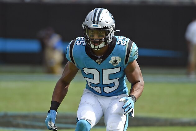 Carolina Panthers strong safety Eric Reid (25) defends against the Jacksonville Jaguars during the first half of an NFL football game in Charlotte, N.C., Sunday, Oct. 6, 2019. (AP Photo/Mike McCarn)