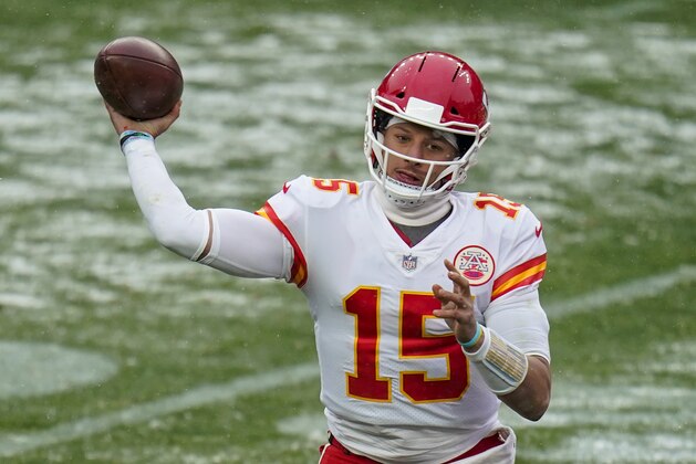 Kansas City Chiefs quarterback Patrick Mahomes (15) passes against the Denver Broncos during a football game, Sunday, Oct. 25, 2020, in Denver. (AP Photo/Jack Dempsey)