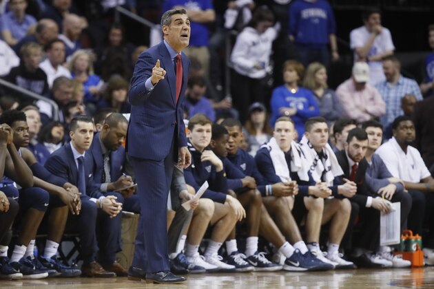 Villanova head coach Jay Wright directs his players from the bench during the second half of an NCAA college basketball game against Seton Hall, Wednesday, March 4, 2020, in Newark, N.J. (AP Photo/John Minchillo) Villanova head coach Jay Wright directs his players from the bench during the second half of an NCAA college basketball game against Seton Hall, Wednesday, March 4, 2020, in Newark, N.J. (AP Photo/John Minchillo)