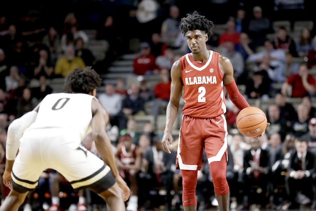 Alabama guard Kira Lewis Jr. (2) plays against Vanderbilt in the first half of an NCAA college basketball game Wednesday, Jan. 22, 2020, in Nashville, Tenn. (AP Photo/Mark Humphrey)