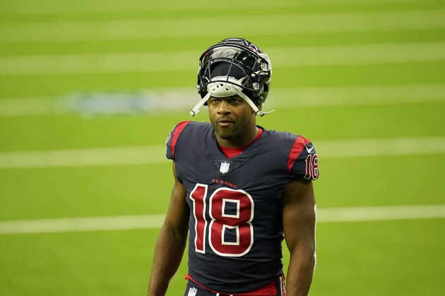 Houston Texans wide receiver Randall Cobb (18) looks on during player warmups before an NFL football game against the Green Bay Packers, Sunday, Oct. 11, 2020, in Houston. (AP Photo/Matt Patterson) Houston Texans wide receiver Randall Cobb (18) looks on during player warmups before an NFL football game against the Green Bay Packers, Sunday, Oct. 11, 2020, in Houston. (AP Photo/Matt Patterson)