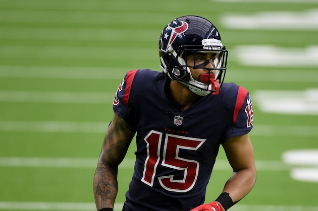 Houston Texans wide receiver Will Fuller V takes up his position during the second half of an NFL football game against the Green Bay Packers Sunday, Oct. 25, 2020, in Houston. (AP Photo/Eric Christian Smith)