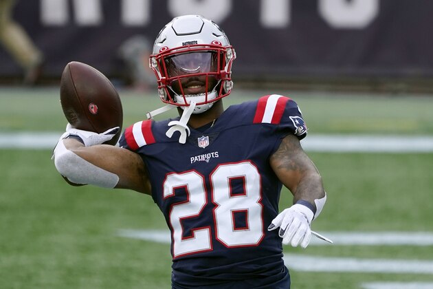New England Patriots running back James White warms up before an NFL football game against the San Francisco 49ers, Monday, Oct. 26, 2020, in Foxborough, Mass. (AP Photo/Charles Krupa)