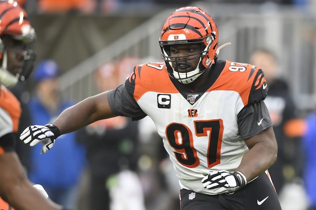 Cincinnati Bengals defensive tackle Geno Atkins (97) runs during an NFL football game, Sunday, Dec. 8, 2019, in Cleveland. The Browns won 27-19. (AP Photo/David Richard)