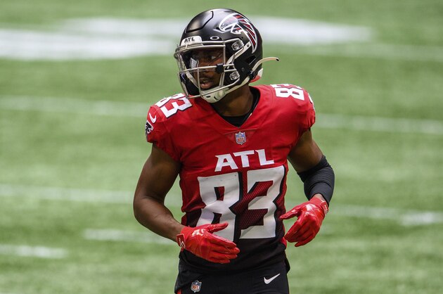Atlanta Falcons wide receiver Russell Gage (83) lines up during the second half of an NFL football game against the Detroit Lions, Sunday, Oct. 25, 2020, in Atlanta. The Detroit Lions won 23-22. (AP Photo/Danny Karnik) Atlanta Falcons wide receiver Russell Gage (83) lines up during the second half of an NFL football game against the Detroit Lions, Sunday, Oct. 25, 2020, in Atlanta. The Detroit Lions won 23-22. (AP Photo/Danny Karnik)