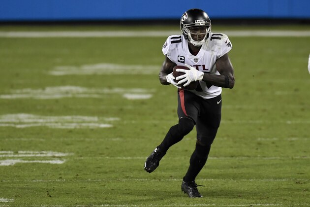 Atlanta Falcons wide receiver Julio Jones runs against the Carolina Panthers during the second half of an NFL football game Thursday, Oct. 29, 2020, in Charlotte, N.C. (AP Photo/Mike McCarn) Atlanta Falcons wide receiver Julio Jones runs against the Carolina Panthers during the second half of an NFL football game Thursday, Oct. 29, 2020, in Charlotte, N.C. (AP Photo/Mike McCarn)