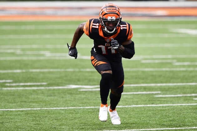 Cincinnati Bengals wide receiver John Ross (11) during an NFL football game against the Los Angeles Chargers, Sunday, Sept. 13, 2020, in Cincinnati. (AP Photo/Emilee Chinn)