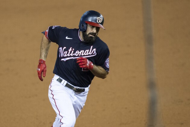 Washington Nationals' Adam Eaton rounds the bases after hitting a two-run home run during the eighth inning of a baseball game against the Miami Marlins in Washington, Monday, Aug. 24, 2020. (AP Photo/Manuel Balce Ceneta) Washington Nationals' Adam Eaton rounds the bases after hitting a two-run home run during the eighth inning of a baseball game against the Miami Marlins in Washington, Monday, Aug. 24, 2020. (AP Photo/Manuel Balce Ceneta)