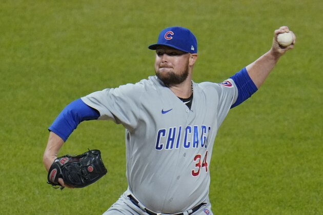 Chicago Cubs starting pitcher Jon Lester delivers during the third inning of the team's baseball game against the Pittsburgh Pirates in Pittsburgh, Monday, Sept. 21, 2020. (AP Photo/Gene J. Puskar)