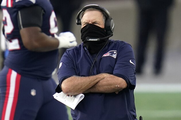 New England Patriots head coach Bill Belichick watches from the sideline in the first half of an NFL football game against the San Francisco 49ers, Sunday, Oct. 25, 2020, in Foxborough, Mass. (AP Photo/Charles Krupa) New England Patriots head coach Bill Belichick watches from the sideline in the first half of an NFL football game against the San Francisco 49ers, Sunday, Oct. 25, 2020, in Foxborough, Mass. (AP Photo/Charles Krupa)