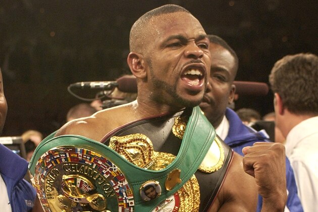 ** ADVANCE FOR WEEKEND EDITIONS, JULY 21-24 ** FILE ** Roy Jones Jr. celebrates after beating Antonio Tarver in a 12-round majority decision in this Nov. 8, 2003 photo at Manadalay Bay Resort & Casino in Las Vegas. Jones took the WBA/WBC light heavyweight titles with the win. (AP Photo/Joe Cavaretta)