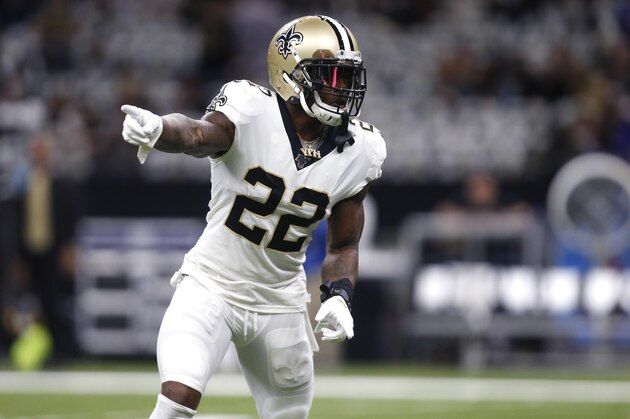 New Orleans Saints defensive back Chauncey Gardner-Johnson (22) warms up before an NFL wild-card playoff football game against the Minnesota Vikings, Sunday, Jan. 5, 2020, in New Orleans. (AP Photo/Butch Dill)