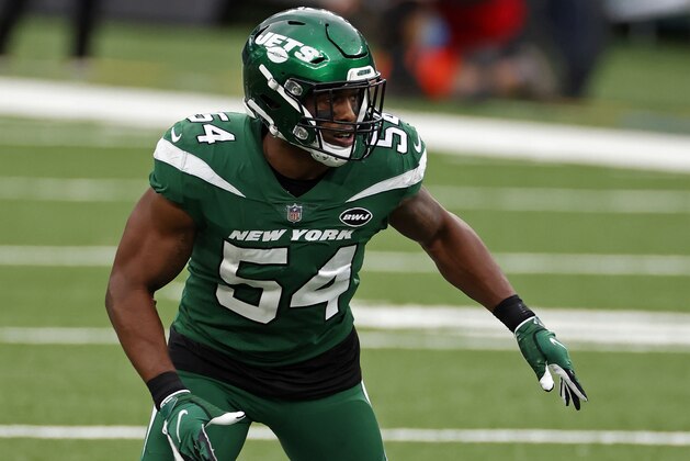 New York Jets inside linebacker Avery Williamson (54) in action during an NFL football game against the Buffalo Bills, Sunday, Oct. 25, 2020, in East Rutherford, N.J. (AP Photo/Adam Hunger)